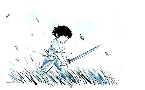 boyandwind-s Boy with Sword and Wind. Also, leaves and grass and stuff, blowing.